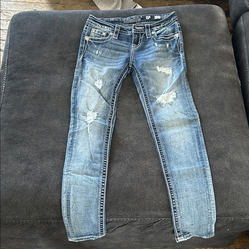 Miss Me Women's Distressed Skinny Jeans in Faded Blue